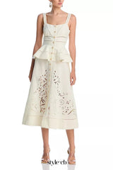 Peplum hollow Midi Dress in beige