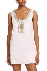 rhinestones embellIshed Bow Mini Dress in white