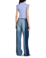 Satin Smocked Top in sky blue