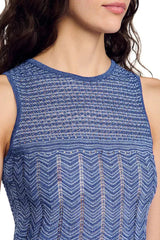 hollow striped sleeveless knit midi dress in Royal Blue