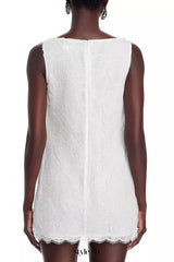 bow Tulle Lace Mini Dress in white