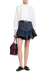 Ruffled Mini Denim Skirt in deep blue
