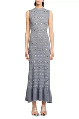 valerie Studded Knit sleeveless Midi Dress in gray