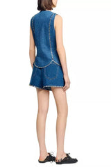 Rhinestone Denim Top in Blue