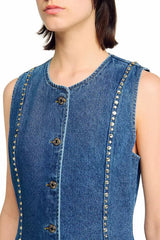 Rhinestone Denim Top in Blue
