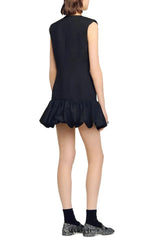 Button Front Bubble Hem mini Dress in black