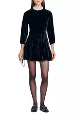 sheila Beaded Velvet puffy mini Dress in black