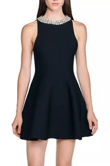 virginia Pearl Collar mini Dress in black