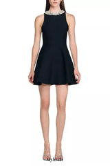 virginia Pearl Collar mini Dress in black