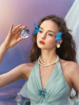 Butterfly Princess Halter midi Dress in light blue