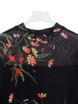 pandora Black Floral Mesh Ruffle Maxi Dress