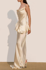 beverly Splicing ruffle silk maxi dress in apricot