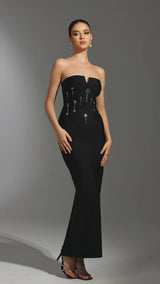 gina black strapless Diamond V-Neck Bandage Maxi Dress