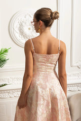 lauren Jacquard Midi Dress with Floral Motif - Blush Pink