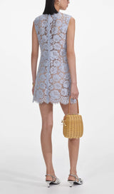 Blue Fine Lace Mini Dress