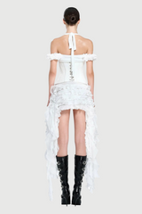 elva halter three-dimensional flower irregular tassel mini dress in white