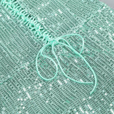 sequin ruched high slit maxi dress in green