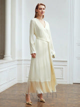 belted satin fringe-hem dress in beige