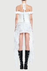 elva halter three-dimensional flower irregular tassel mini dress in white