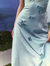 Butterfly Princess Halter midi Dress in light blue