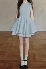 carol mesh stitching sleeveless tutu dress in blue