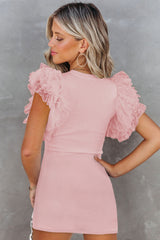 Black Dotty Mesh Ruffle Sleeve Ribbed Knit Top