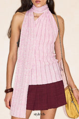 Striped halterneck sleeveless vest in pink