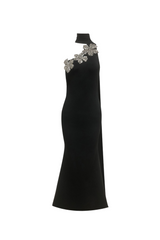 Emily Diamond Flower Bandage Maxi Dress in Black