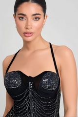 RHINESTONE EMBELLISHED MESH DRESS