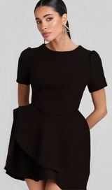 Emma black asymmetric ruffled mini dress