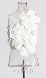 WHITE ANDIA FLOWER EMBELLISHED CROP TOP