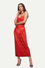 STRAPLESS TWISTED LACE DRESS IN ORANGE