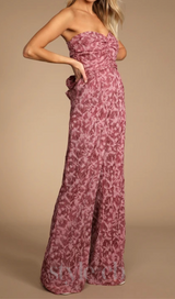 Organza Ruched Strapless Wide-Leg Jumpsuit