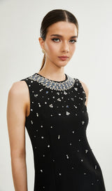 CRYSTAL-EMBELLISHED MINI DRESS IN BLACK