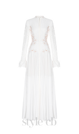 lace embroidered hollow maxi dress in white
