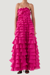 stacey Strapless Layered Maxi Dress in pink