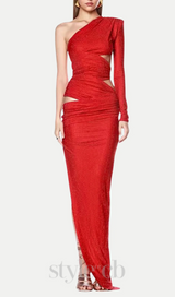 Caits One Shoulder Crystal Cutout Maxi Dress