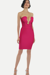 OFF THE SHOULDER BODYCON MIDI DRESS IN ROSE RED