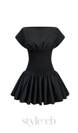 Michael Ruched Patchwork Mini Dress in Black