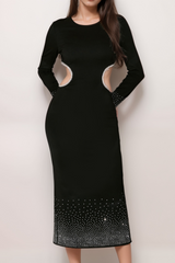 ELLA CRYSTAL EMBELLISHED CUT OUT BLACK MIDI DRESS