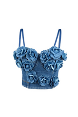 Denim Top With Roses