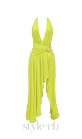 maéva halter neck slit plunge neck maxi dress in green
