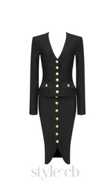 bonnie Long Sleeve Single Breasted Bandage Set in black