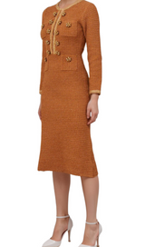 amelia braided-edge tweed midi dress in brown