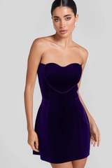 OFF SHOULDER HEART VELVET MINI DRESS