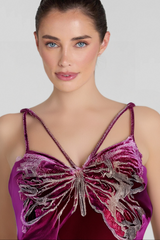 BUTTERFLY RHINESTONE VELVET DRESS