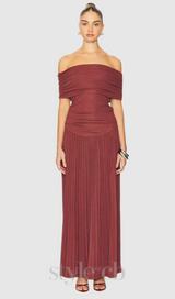 sabina bodycon strapless maxi dress in brick Red