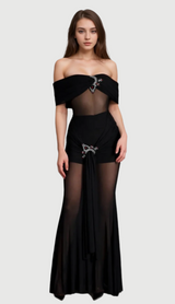 LOGILIS CRYSTAL SHEER MESH DRESS IN BLACK