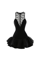 jessica sequin tulle ruched hem mini dress in black