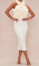 flower bandage midi dress in white